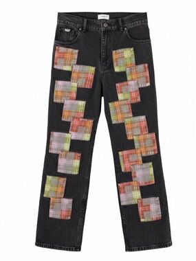 Ragged Priest Jerk Skate Black Patchwork Jeans Baggy Straight Leg Women 8/10